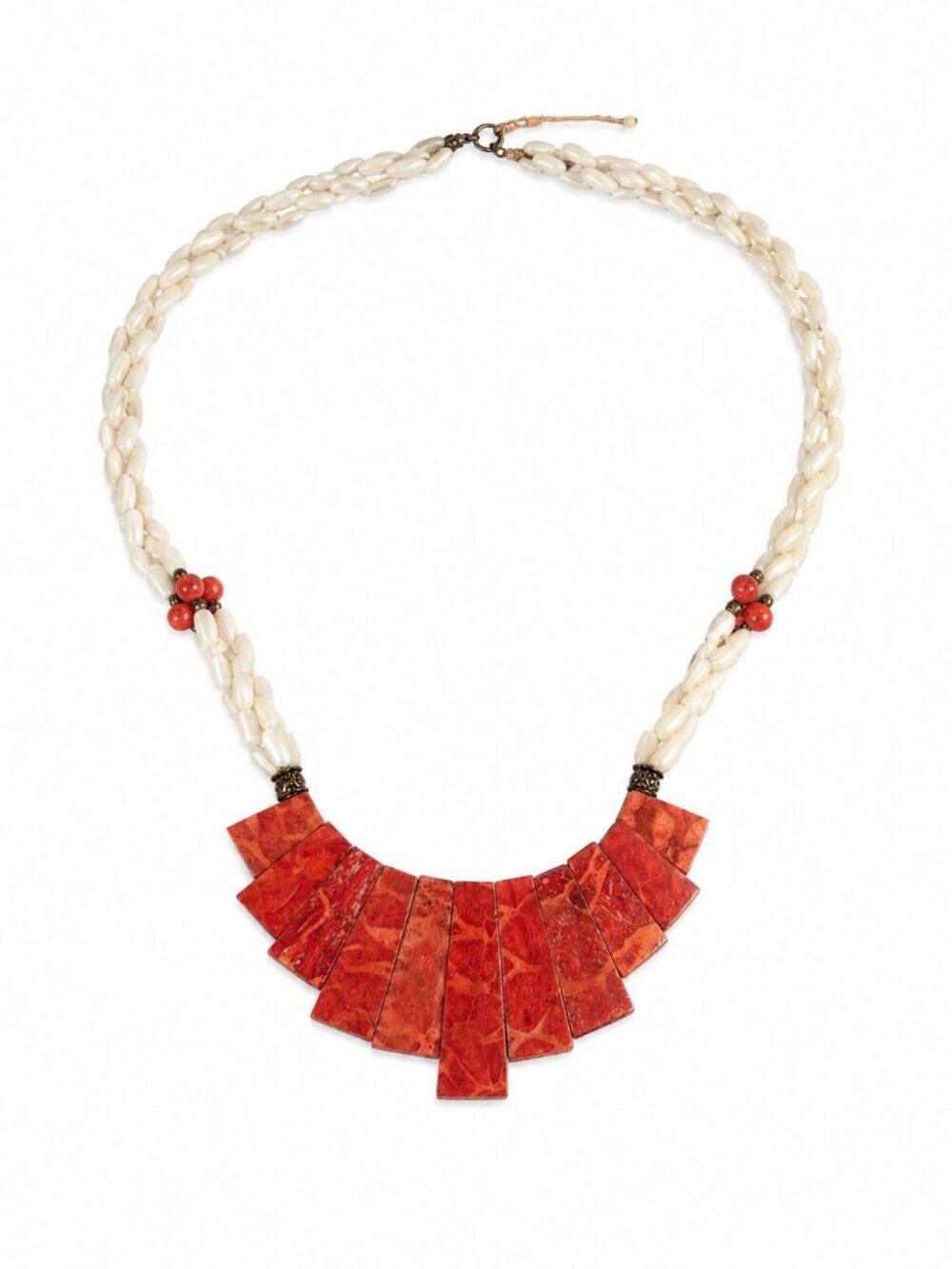 Vintage Red and Cream Beaded Statement Necklace
